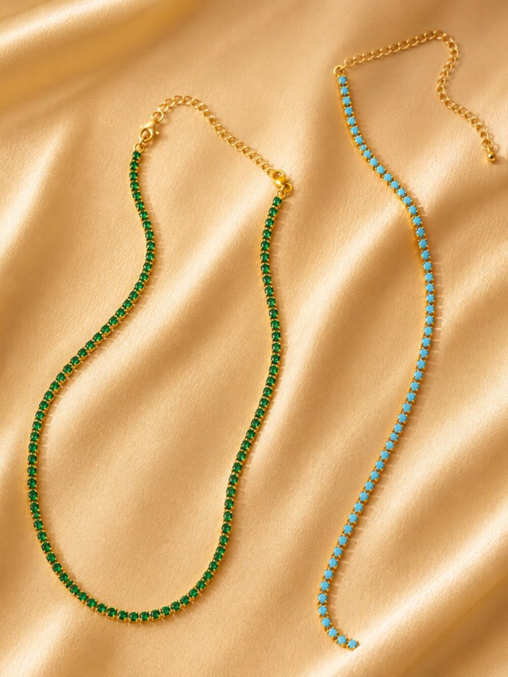 Single Row Tennis Necklace - 18K Gold Plated Zircon - Turquoise / Green